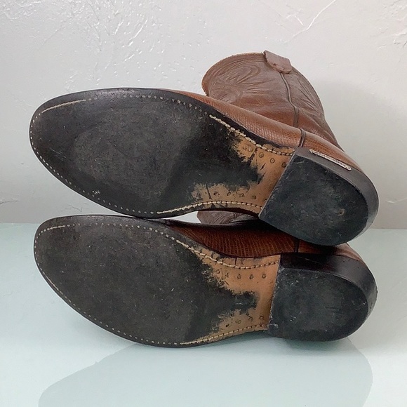 Vintage Laredo Metal Logo heel tag Cognac cowboy riding heels boots men SZ 8 EE - Picture 7 of 13